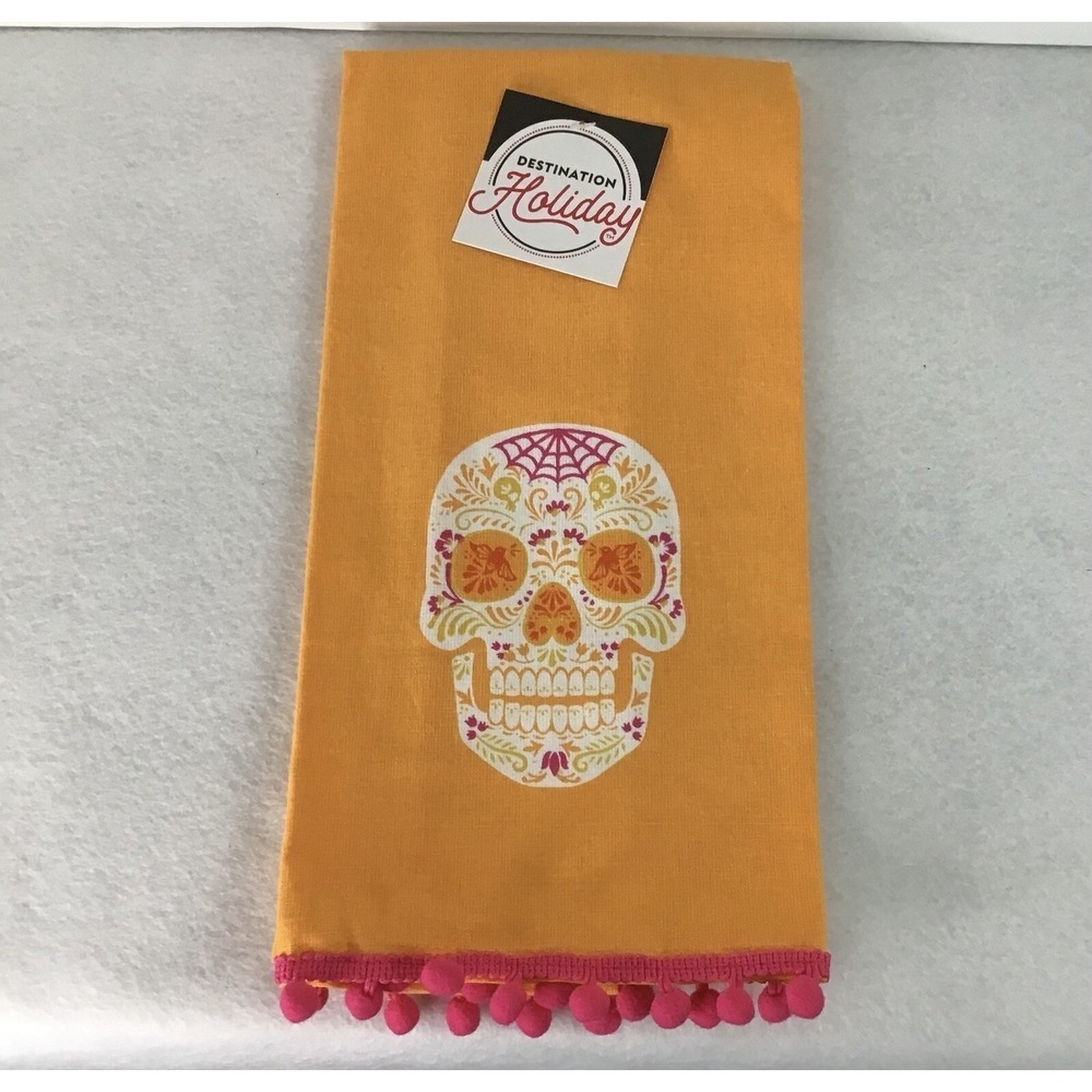 Day of Dead Kitchen Towel Sugar Skull Destination Holiday Marigold And Hot Pink